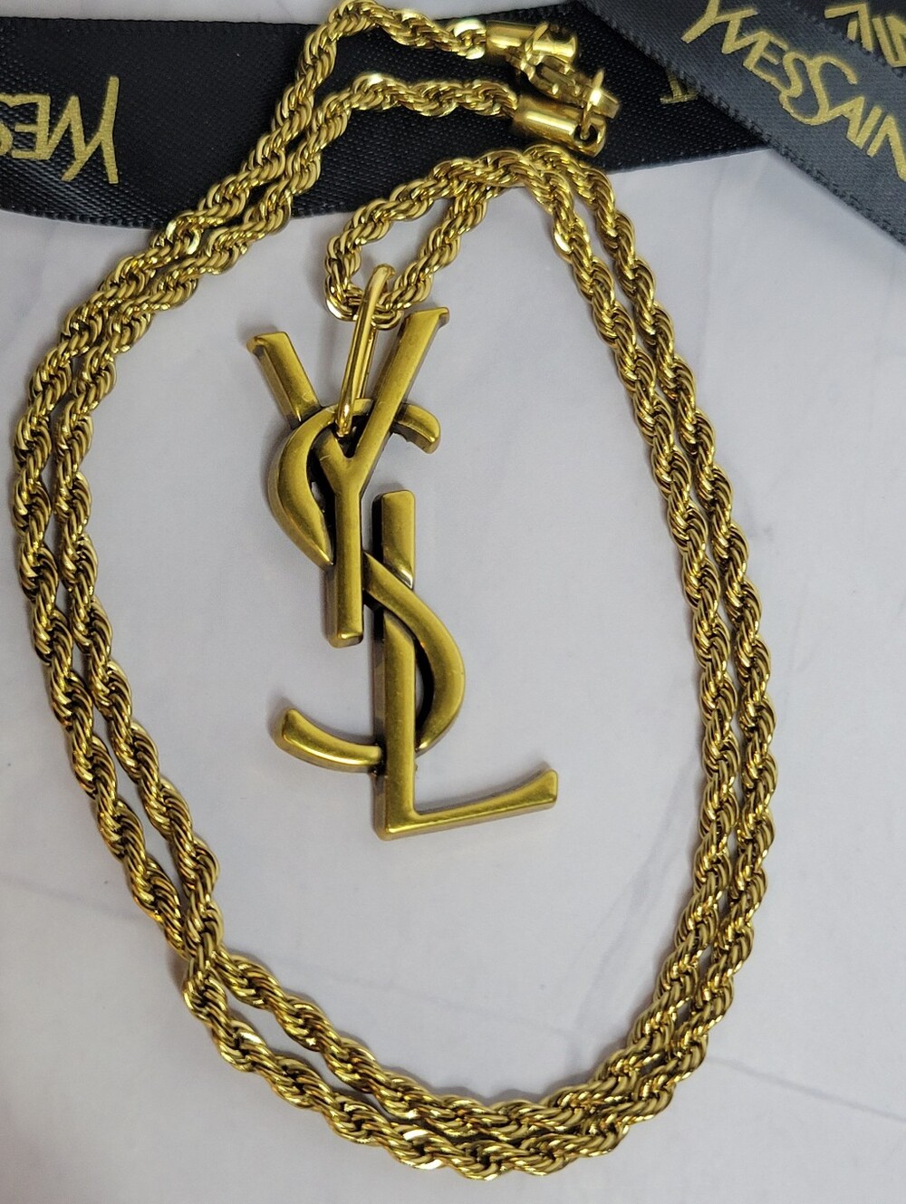 1.5"YSL Logo, 22" Rope Chain Necklace